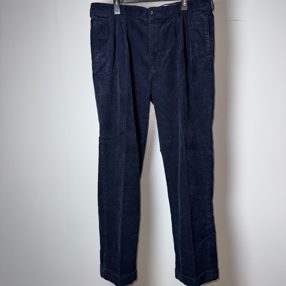 Polo Ralph Lauren Hammond Corduroy Pants Navy Blue Pleated Cuffed 40x32 Mens